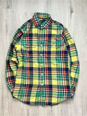 Polo Ralph Lauren Flannel Shirt Mens Small Madras Plaid Long Sleeve Chest Preppy